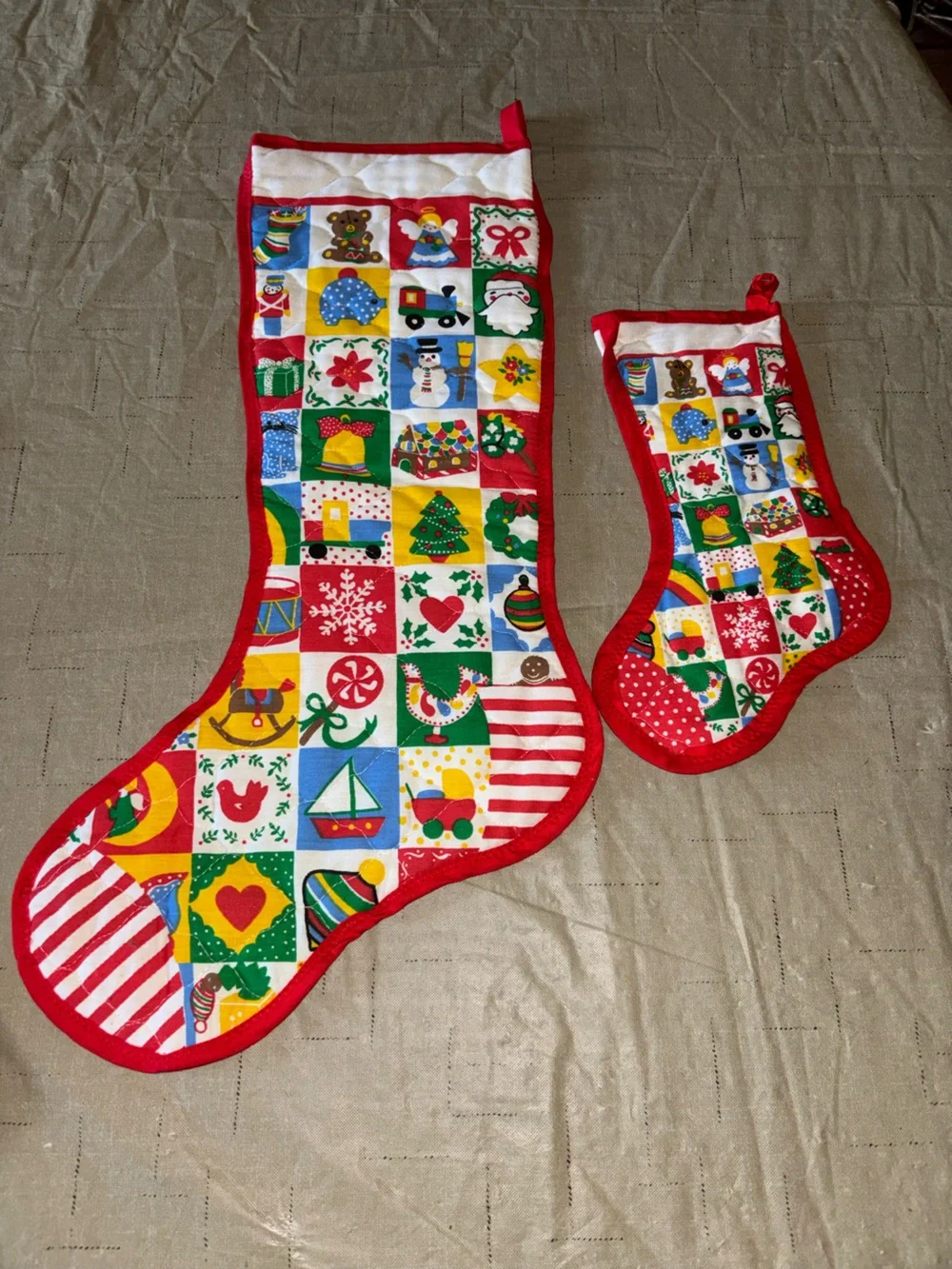 Lot of 3 Vintage Christmas Stockings needlepoint and quilted